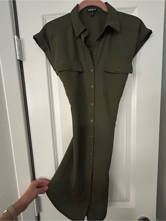 Express Dresses & Skirts - Express Olive Green Button-Front Midi Dress